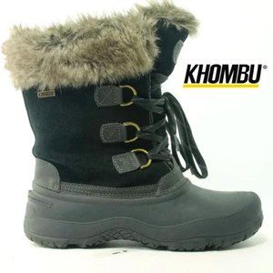 Khombu Slope Winter Boots Black Leather and Faux Fur Top Size Women's 9M